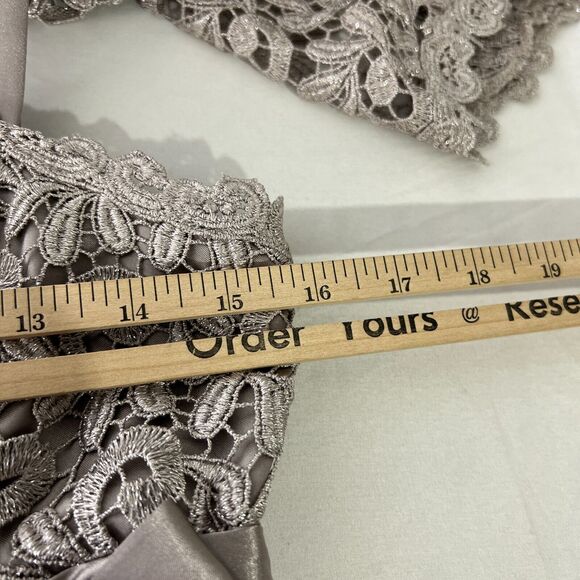 R&M Richards Petite 6P Metallic Lace Flower Dress with Satin Sash - Picture 11 of 12